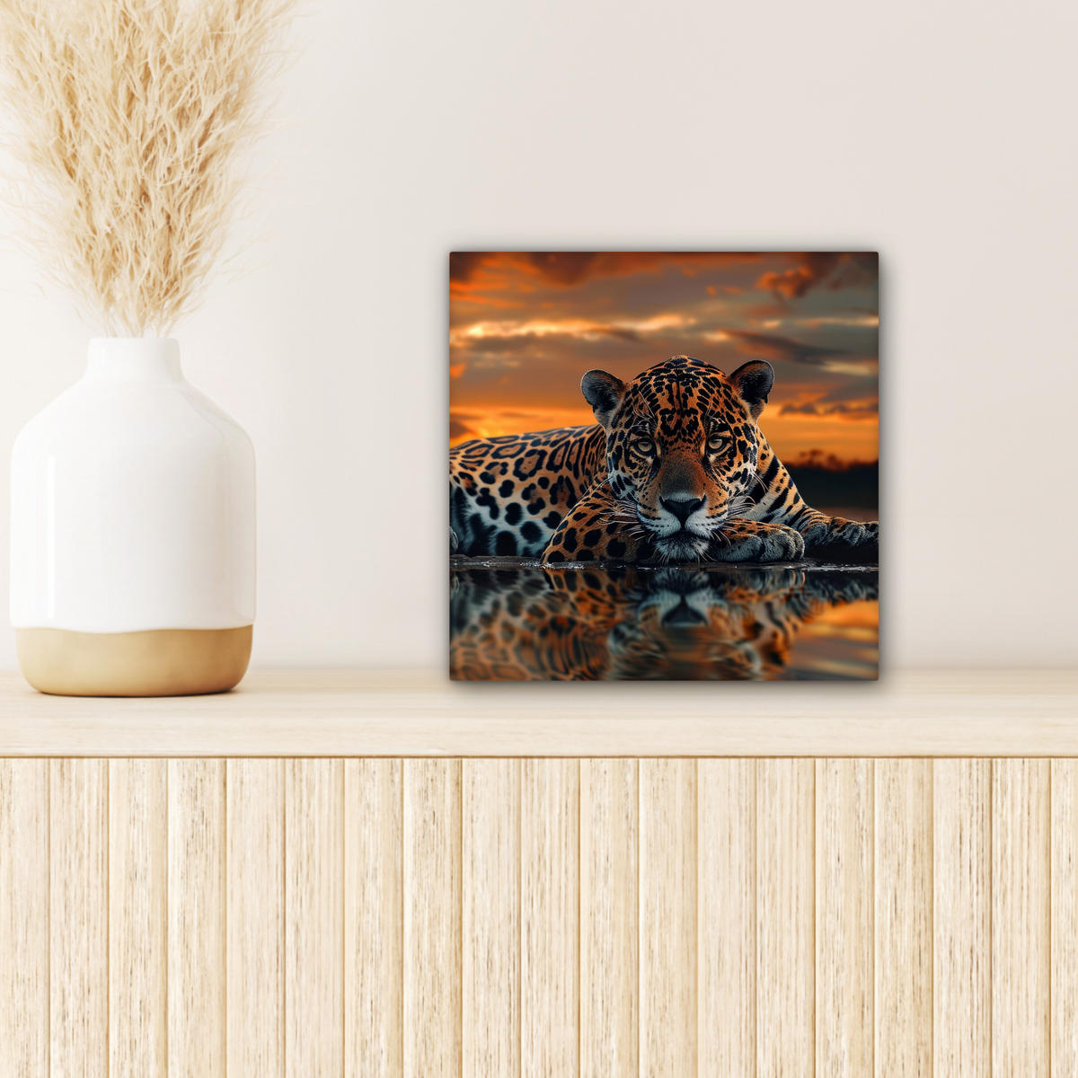 LEINWANDBILD Natur - Leopard - Tier - Sonnenuntergang - Modern 20x20 cm - Orange, Textil (20/20cm) - MuchoWow