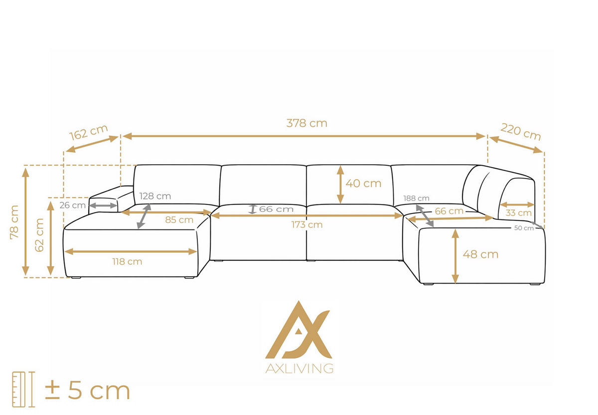 WOHNLANDSCHAFT Didim Schwarz 378/220/78 cm – großes Sofa stilvoll & bequem R - Schwarz, Kunststoff/Textil (378/78/220cm) - AX Living