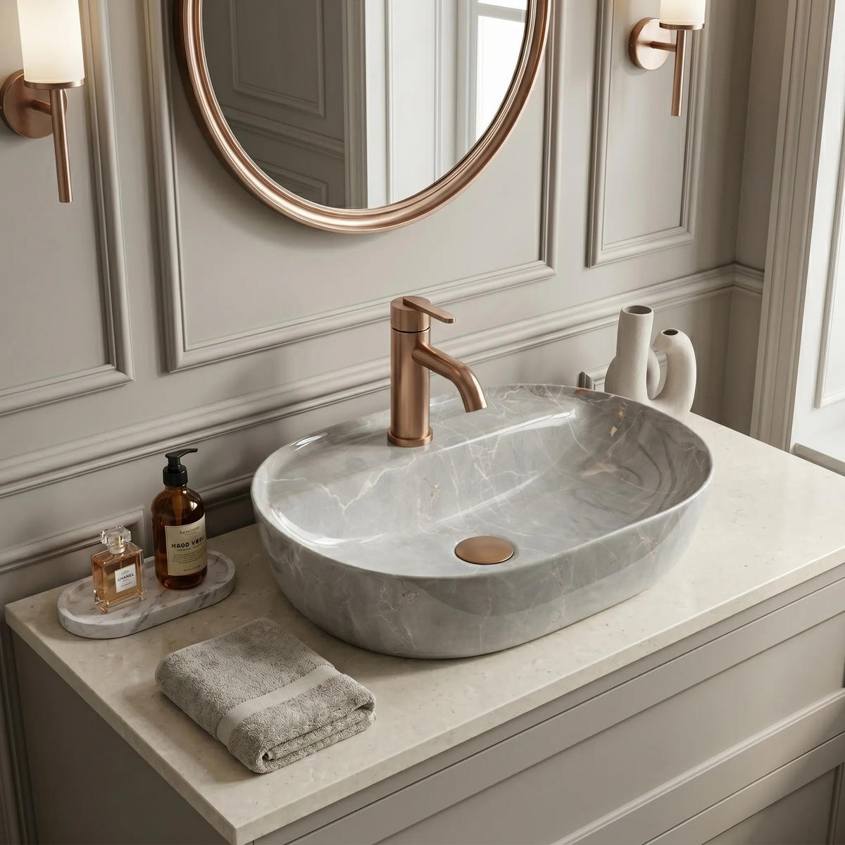 AUFSATZWASCHBECKEN Rea Aura 51 Kashmir - Grau, Keramik (38.5/13.5/50.5cm) - REA