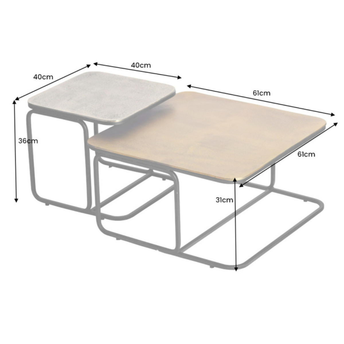 COUCHTISCH 2er Set ABSTRACT quadratisch, Metall, Gold, Silber 61cm - Silberfarben/Goldfarben, Metall (61/61/31cm) - riess-ambiente