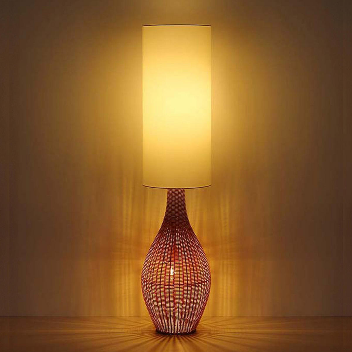 LED STEHLEUCHTE ANKO Rattan Optik Braun Weiß - Braun, Metall (27/27/125cm) - Nowa