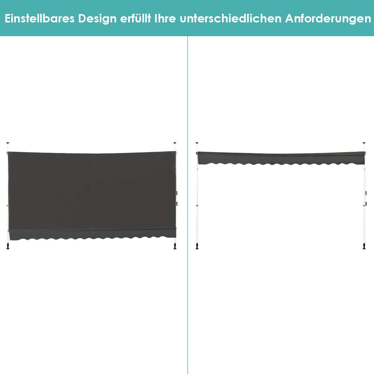 KLEMMMARKISE 400 cm Breit Grau - Grau, Metall (395/300/125cm) - COSTWAY