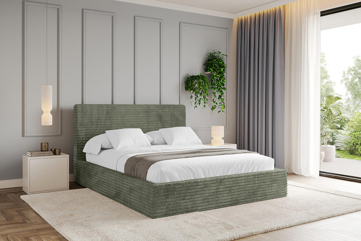 POLSTERBETT mit Bettkasten und Lattenrost, Boxbett ohne Matratze - ALOVA - Olivgrün, Holzwerkstoff/Textil (120/200cm) - ALTDECOR