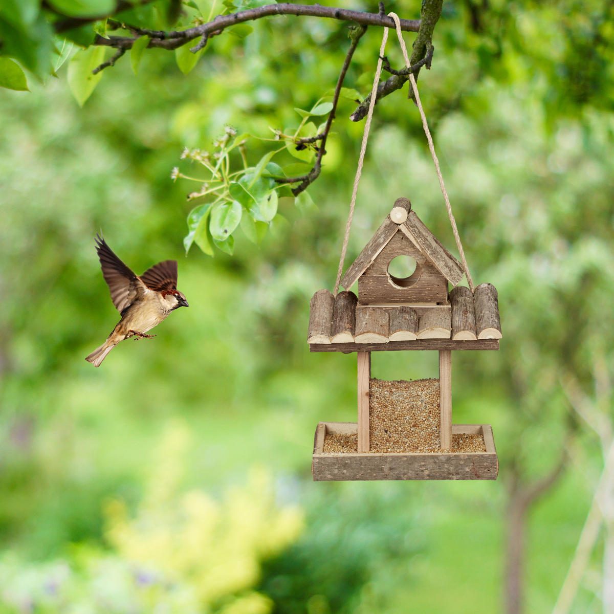 VOGELFUTTERHAUS - Hellbraun, Holz/Kunststoff (17.5/25/16cm) - Relaxdays