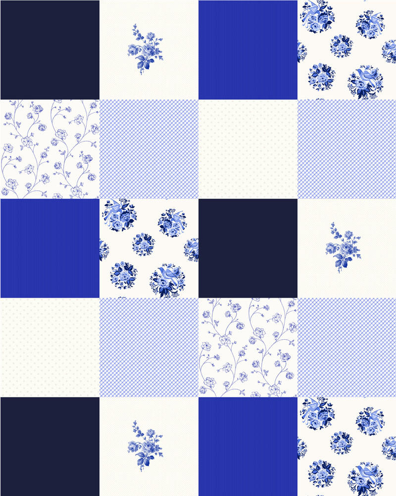 XL-TAPETE Patchwork 20 behangtegels van 53 x 53 cm - Blau, Papier (212/265cm) - ESTAhome