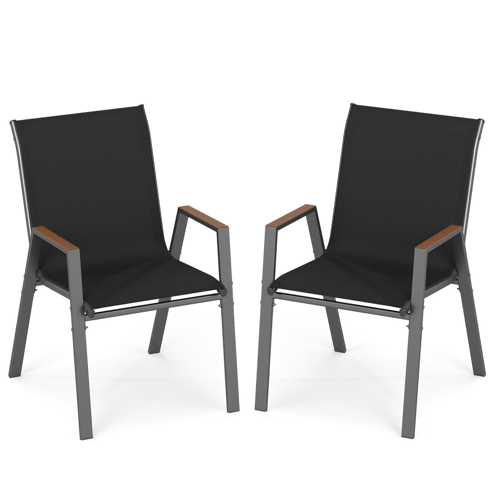 GARTENSTÜHLE stapelbar schwarz (2er-Set) - Schwarz, Metall (66/88/56cm) - COSTWAY