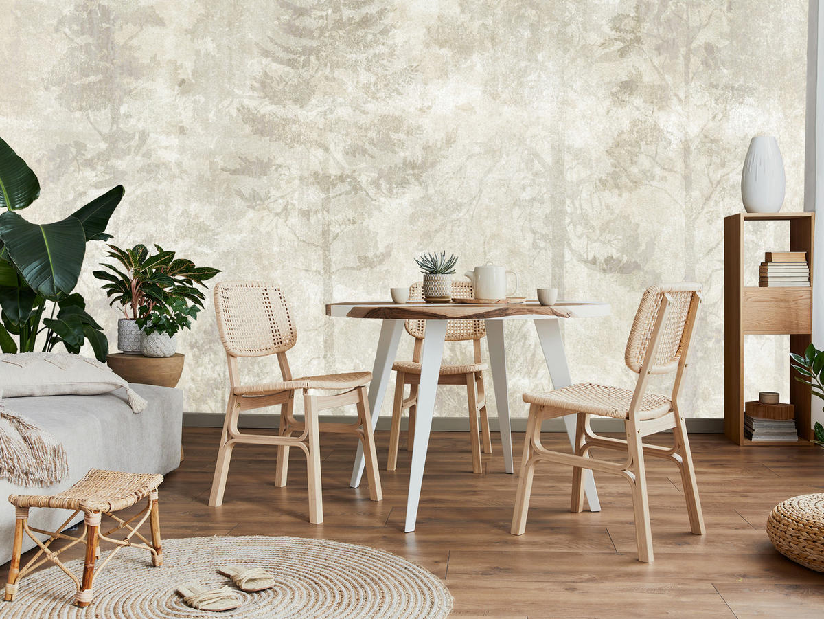 FOTOTAPETE für Wohnzimmer Boho Wald Bäume Beton Abstrakt Vintage Beige 350x256 - Beige/Braun, Papier (350/256cm) - Muralo
