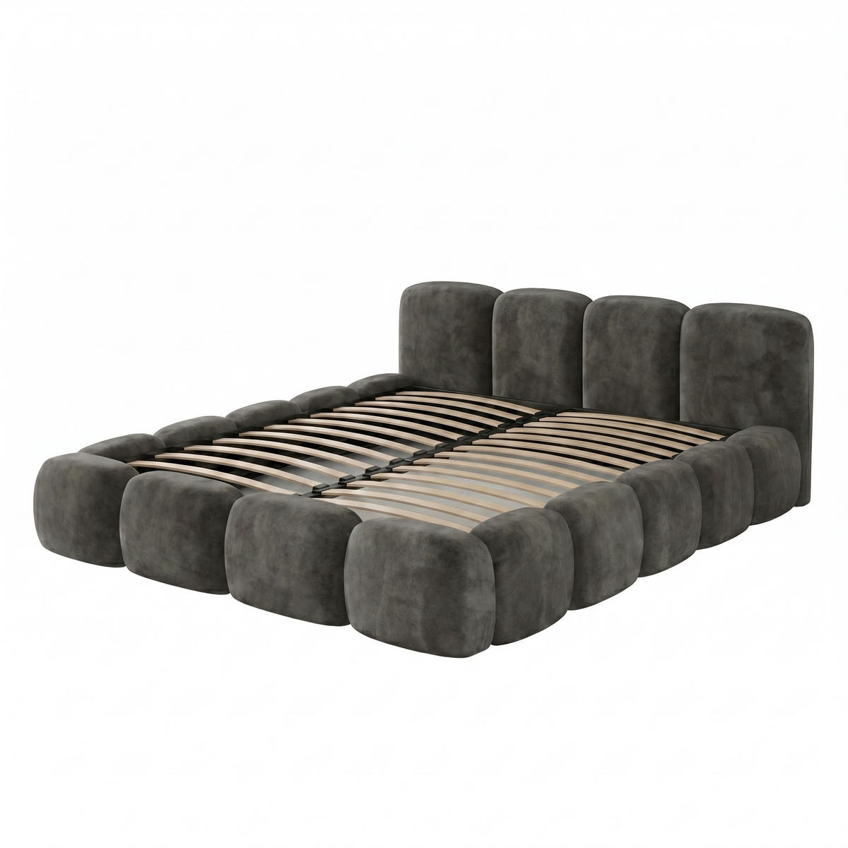 POLSTERBETT SUENO 180x200 cm in Graphitgrau, gepolstertes Kopfteil, Metalllattenrost, Bettkasten, Velour-Stoff - Graphitfarben/Naturfarben, Holz/Textil (180/200cm) - Muffo