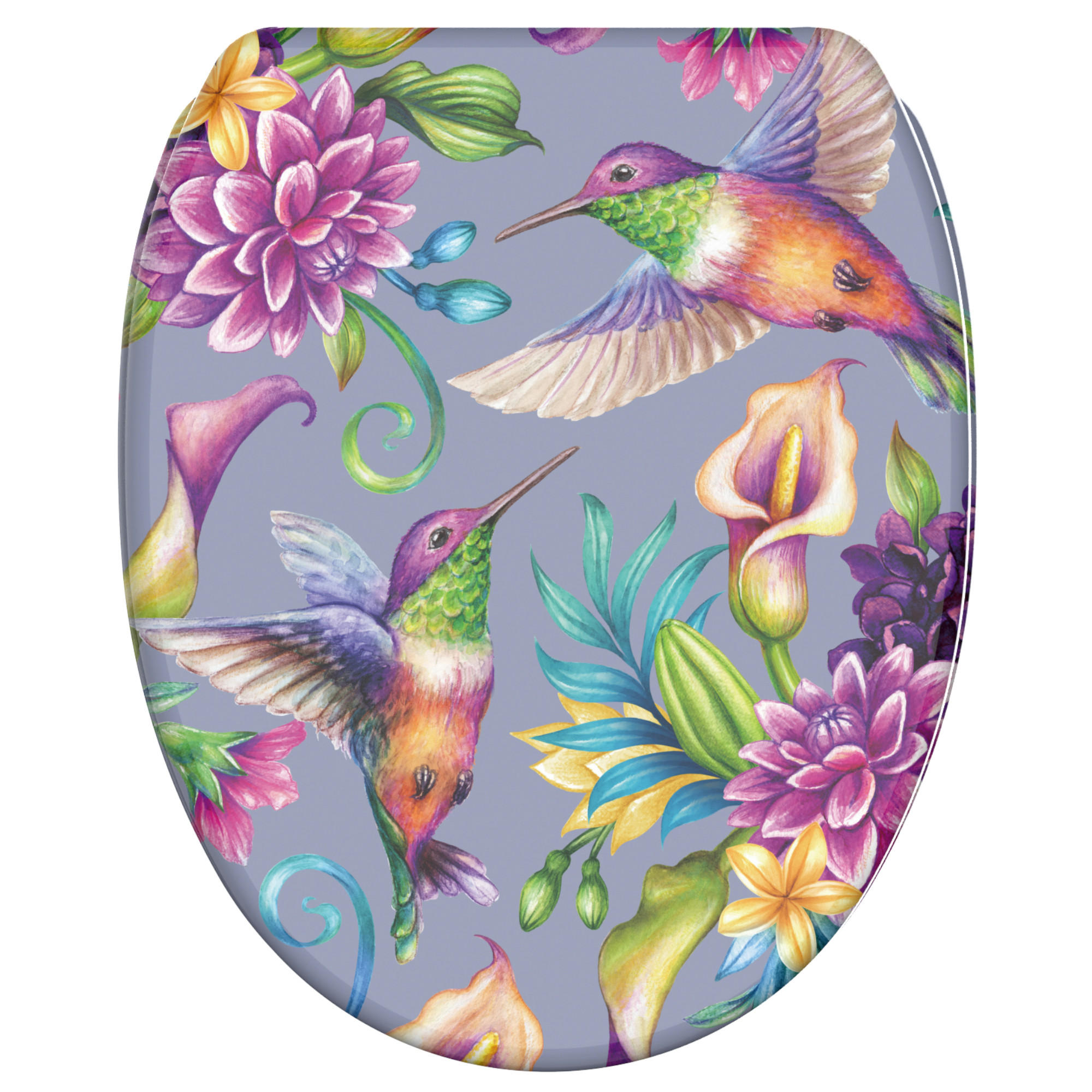 WC-SITZ mit Absenkautomatik & Top Fix Kolibri - Violett, Holzwerkstoff (37.7/5.5/48cm) - Sanilo