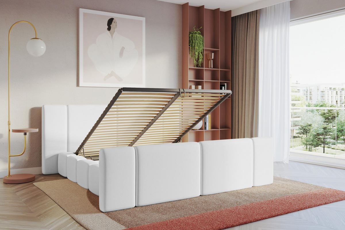 POLSTERBETT mit Bettkasten, Fußteil und Lattenrost, Boxbett ohne Matratze - NILO-Z 180x200 Weiß - Weiß Hochglanz, Holzwerkstoff/Textil (180/200cm) - ALTDECOR
