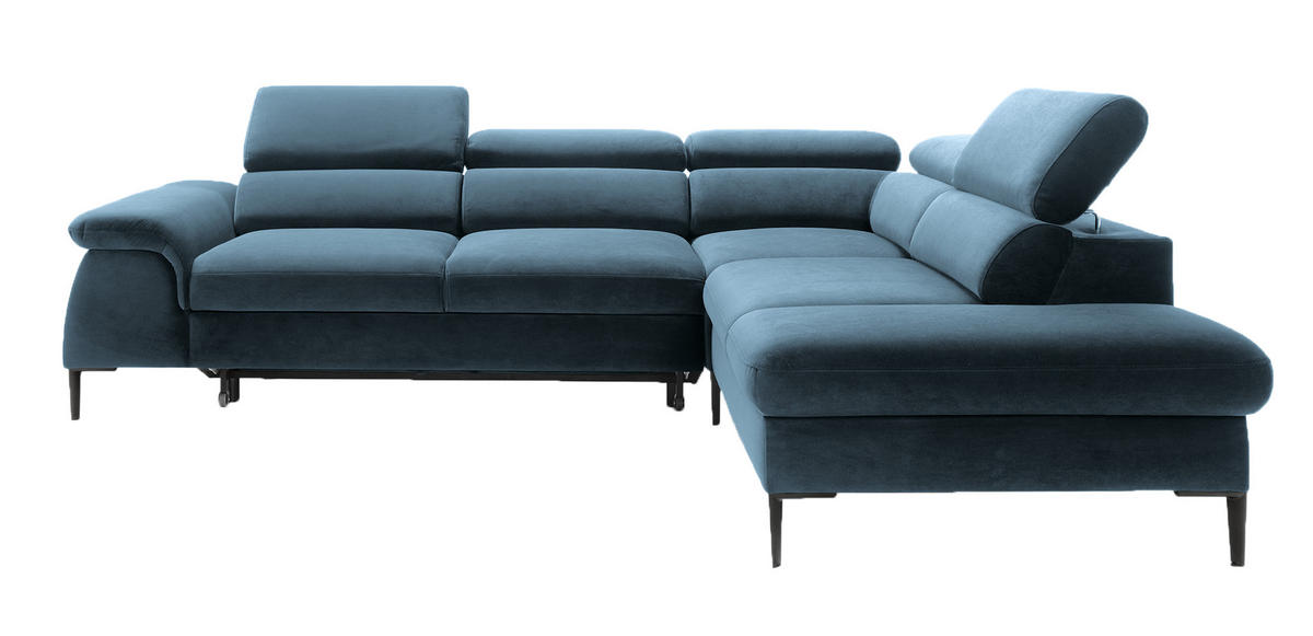 SCHLAFSOFA 280 cm Amaro L mit verstellbaren Kopfstützen, Rechts, Dunkelblau - Dunkelblau, Holz (214/280cm) - Emporius
