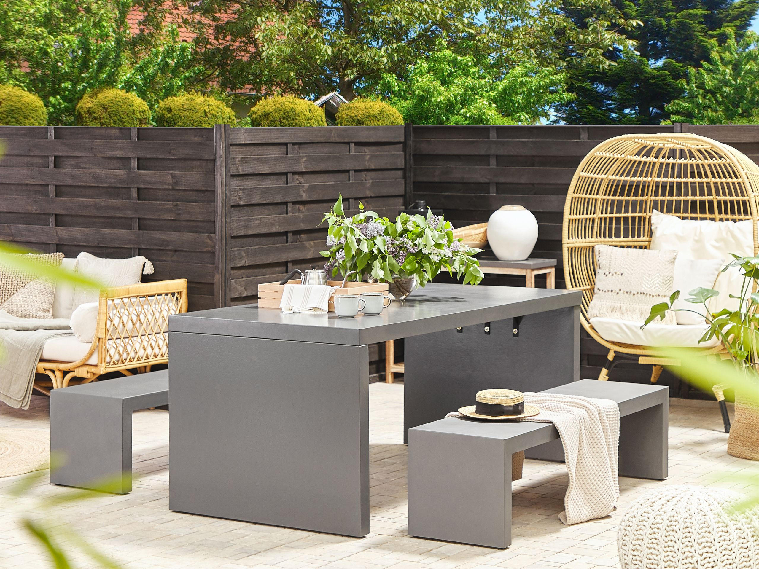 GARTENTISCH Beton grau U-Form 180/90 cm Taranto - Grau, Stein (90/108/78cm) - Beliani