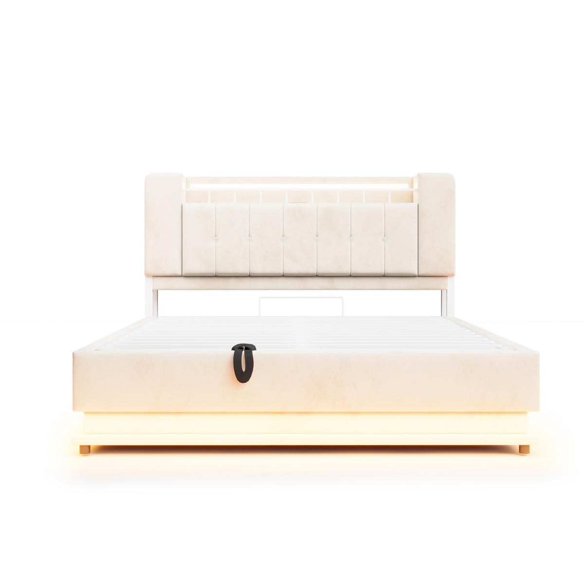 STAURAUMBETT 160/200 cm mit LED und Stauraum, DE-02116, in Beige - Beige, Metall (160/200cm) - ComfortXL