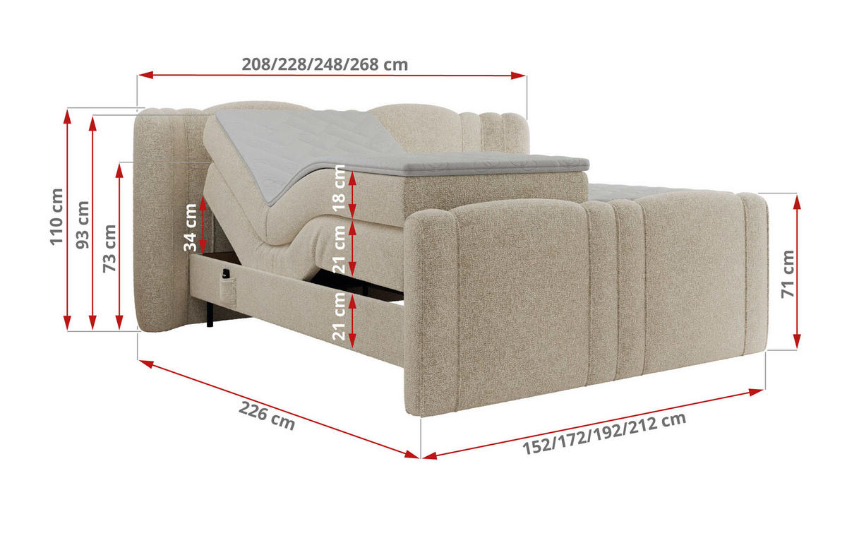 BOXBETT FORTINA 140/200 - Creme Struktur - H4 - Creme, Holz/Textil (140/200cm) - MKS