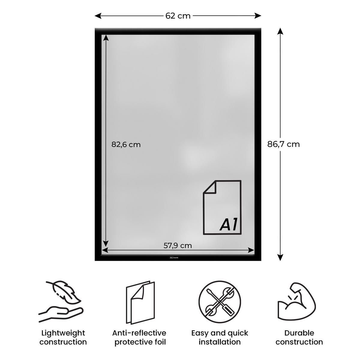 PLAKATRAHMEN, Klapprahmen A1-Format, Schwarz - Schwarz, Metall (59.4/84.1/2.5cm) - ALLboards