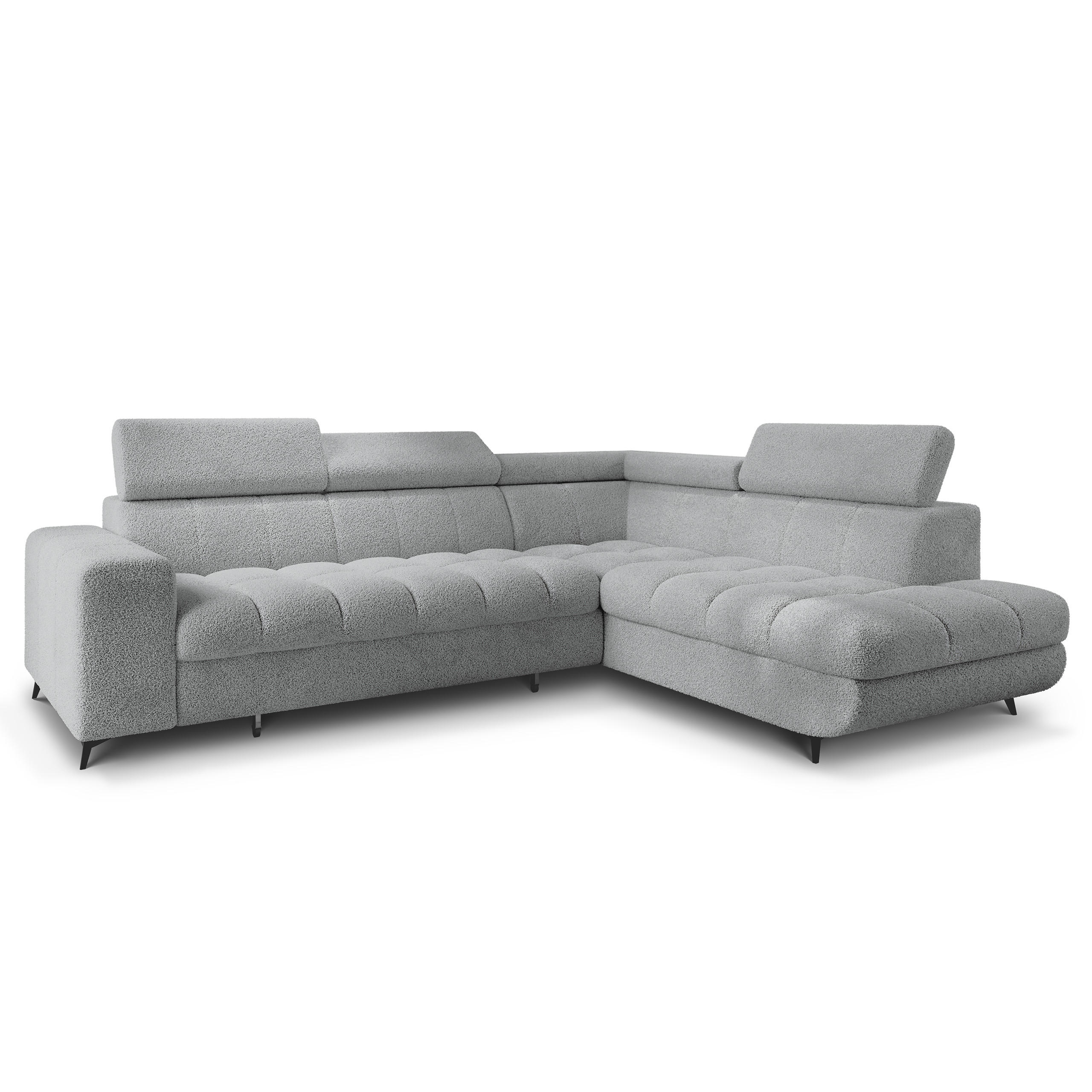 ECKSOFA MORIVA Q R-S Hellgrau Boucle-Stoff mit Schlaffunktion - Hellgrau, Holzwerkstoff/Textil (253/190cm) - MASSENO