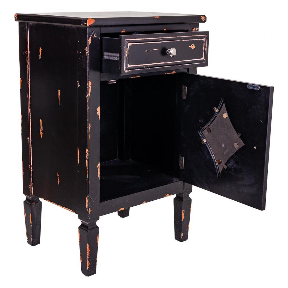 NACHTTISCH aus schwarzem Holz, 48x36x76 cm - Schwarz, Holz (48/76/36cm) - Wanderlust