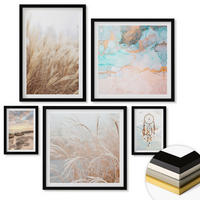 WANDBILDER 5er-Set - 50x50 cm & 20x30 cm & 40x60 cm Schwarzer Rahmen - Strand, Boot, Muscheln, Gras, Boho-Stil - Schwarz, Kunststoff (40/60cm) - ArtPrintCave