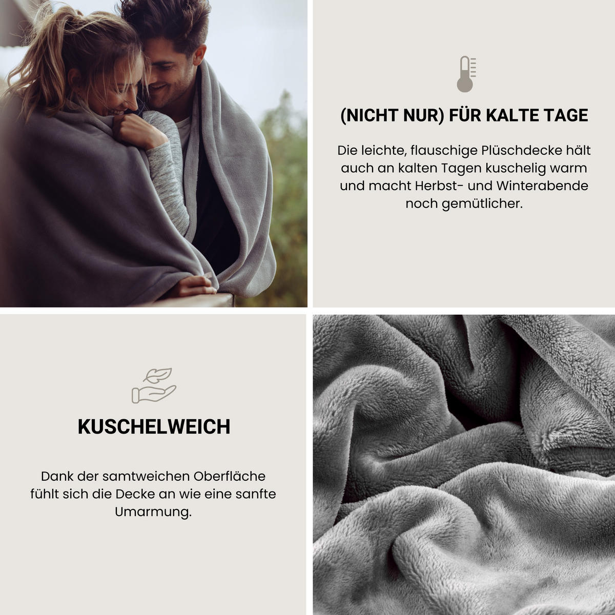 WOHNDECKE Mia - Velvet Soft - 150 x 200 cm - Dunkelgrau - Dunkelgrau, Textil (150/200cm) - SCHIESSER