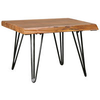COUCHTISCH Massivholz Sheesham mit Baumkante und Haarnadelbeinen, Stil Natürlichkeit - Schwarz/Braun, Holz/Metall (51/56/38cm) - KADIMA DESIGN