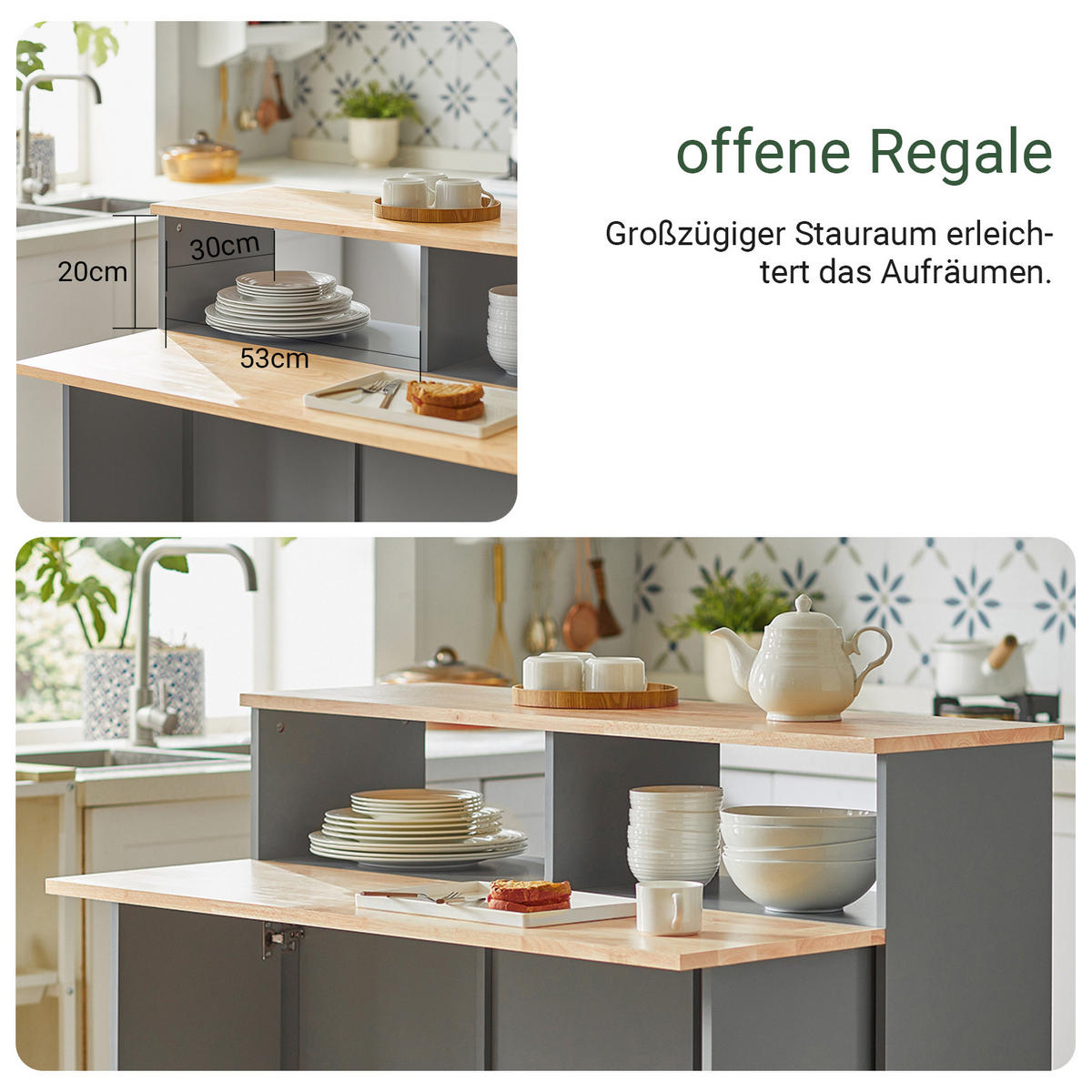 KÜCHENINSEL Grau-Natur - Grau, Holz/Holzwerkstoff (110/97/68cm) - SoBuy