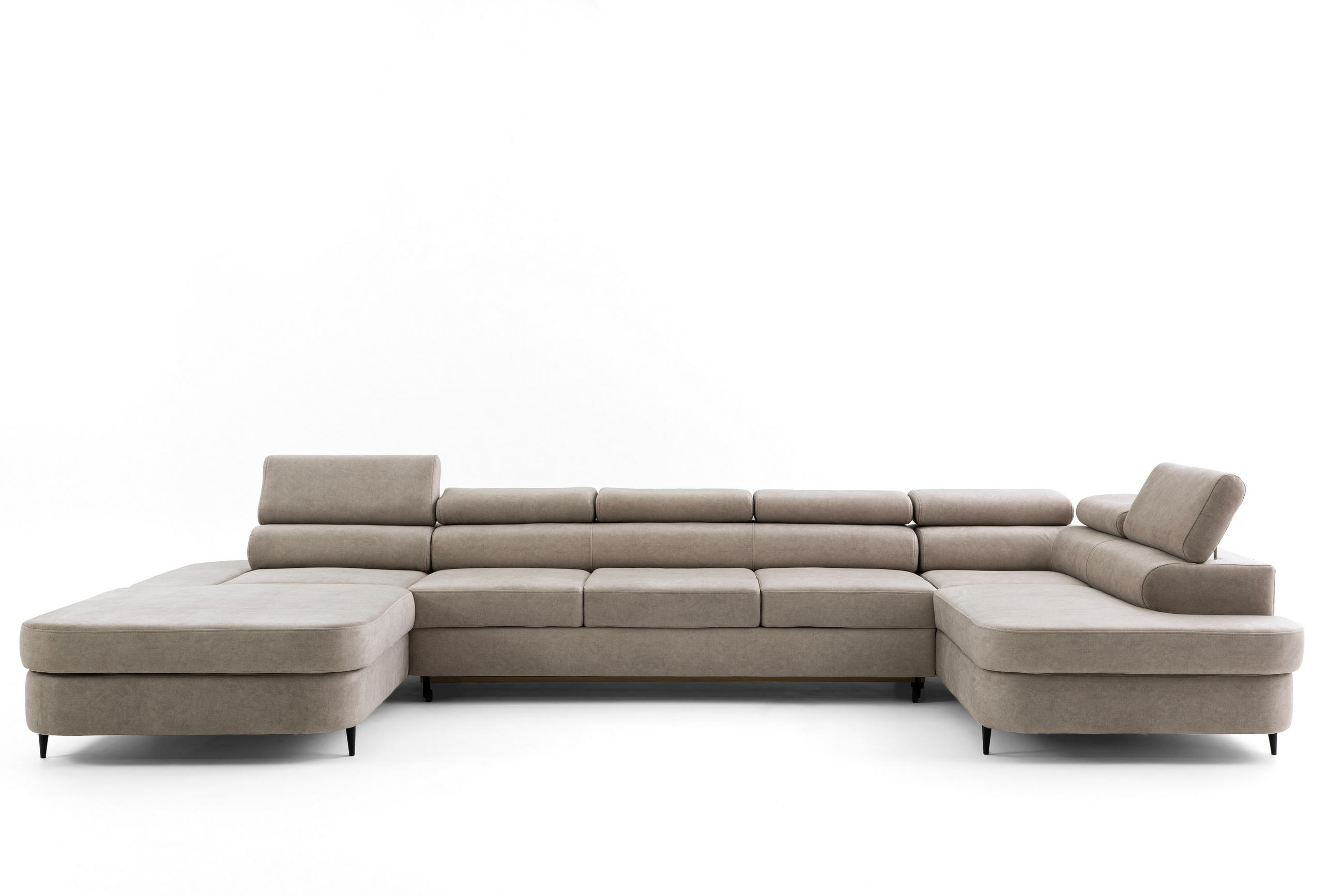 WOHNLANDSCHAFT PRIAM MAXI U – XXL Ecksofa U-form 400 cm inkl. Schlaffunktion, 2 Bettkästen & Kopfteilverstellung Beige - Beige/Schwarz, Holz/Textil (400/91/203cm) - Muffo
