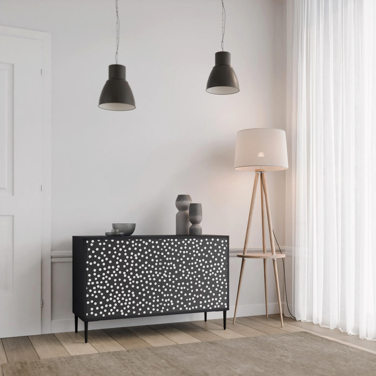 SIDEBOARD BLINDING LIGHTS, Eicheneffekt, 111x42x77,5 cm, 2 Türen - Eichefarben/Buchefarben, Holzwerkstoff/Buchenholz (111/77.5/42cm) - SpaceRebels