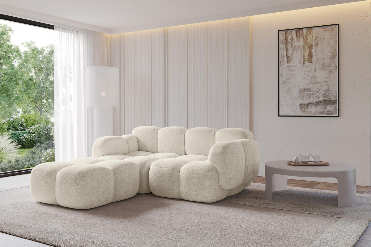 ECKSOFA modulares Sofa Links Miko-L1 214x205x75 Creme Velours - Creme/Schwarz, Holzwerkstoff/Kunststoff (214/205cm) - ALTDECOR