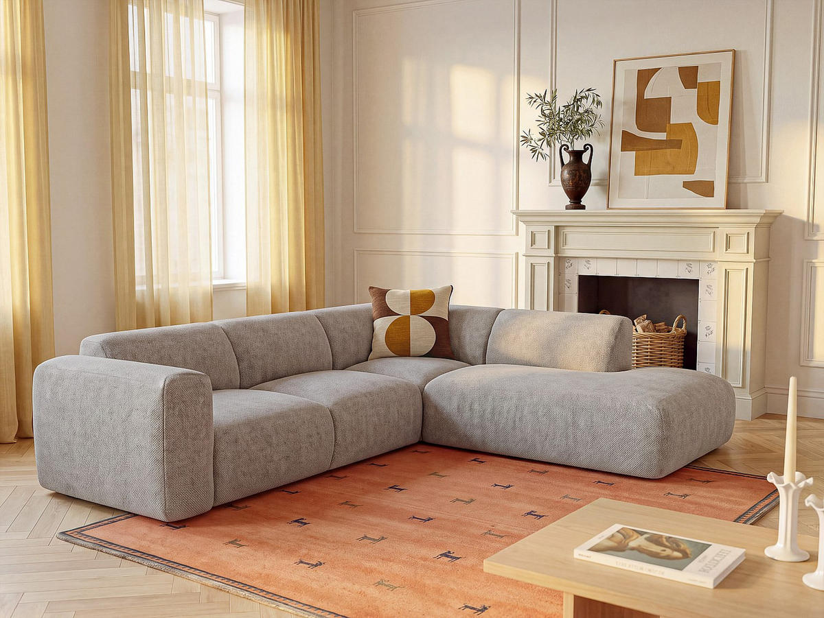 SOFA - 6 Personen - stoff - grau Pogni - Grau, Kunststoff/Textil (269/73/221cm) - Vente-Unique