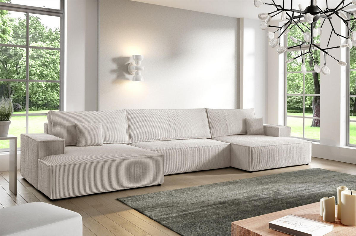 WOHNLANDSCHAFT Corunia - Weiß, Holzwerkstoff/Textil (398/70/148cm) - Fun Möbel