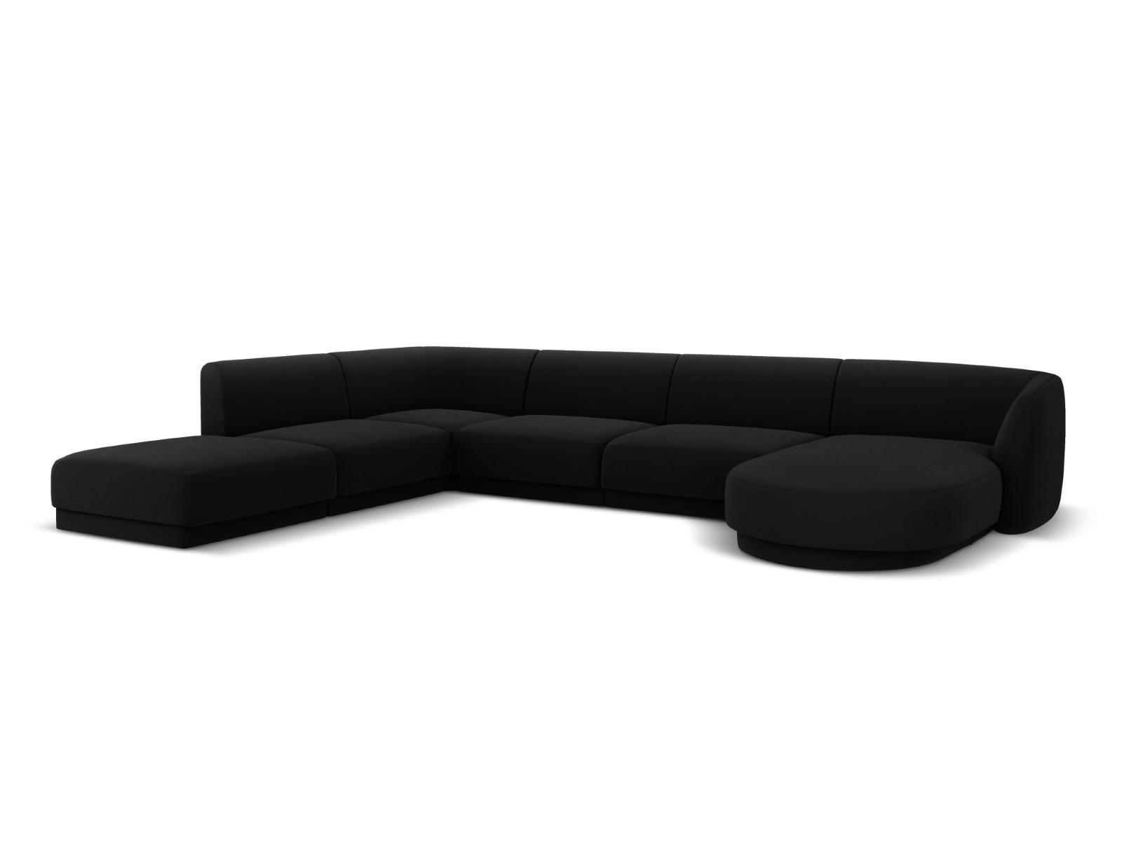 PANORAMASOFA links Miley aus Samt schwarz 6 Sitzplätze - Schwarz, Textil (255/70/330cm) - Micadoni