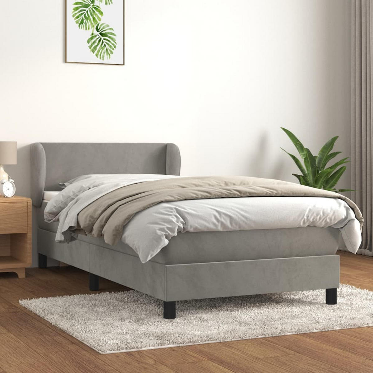 BOXBETT Mit Matratze Hellgrau 100/200 Cm Samt - Weiß, Textil (100/200cm) - vidaXL