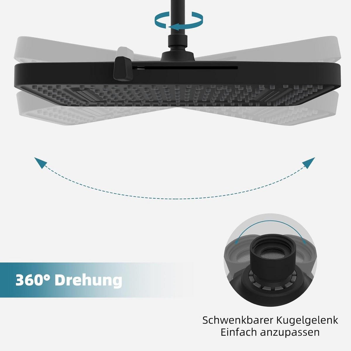EINBAUDUSCHKOPF 13 Zoll Schwarz 5 Funktionen - Schwarz, Metall (25/12.7/33cm)