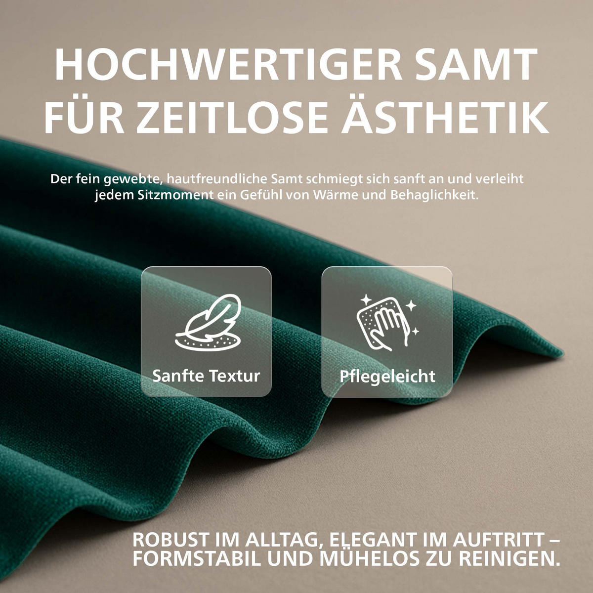 SITZPOUF rund Samt Dunkelgrün - Dunkelgrün/Eukalyptusholzfarben, Holz/Textil (42/46/42cm) - CLP