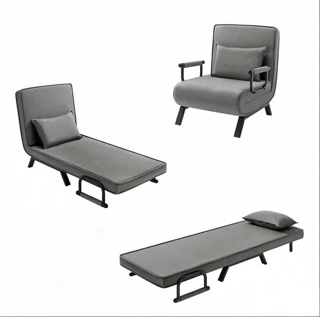 SCHLAFSESSEL 80/74/82 cm dunkelgrau aus Leinen mit Bettfunktion - Dunkelgrau, Textil (74/26/190cm) - OKWISH
