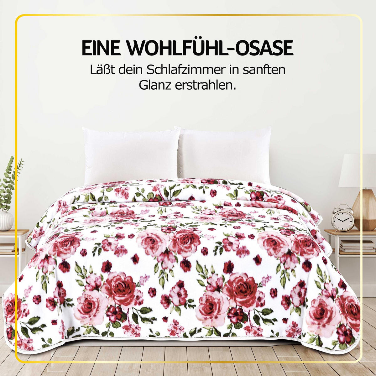 KUSCHELDECKE XXL mit Rosen 200x240 cm Weiß - Weiß, Textil (200/240cm) - Bestlivings