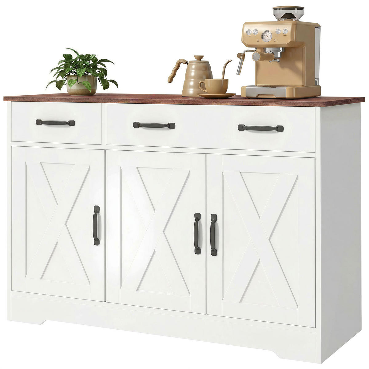 SIDEBOARD DE-11300 Landhausstil, 3 Scheunentüren Weiß - Weiß, Holzwerkstoff (108/81/40cm) - ComfortXL