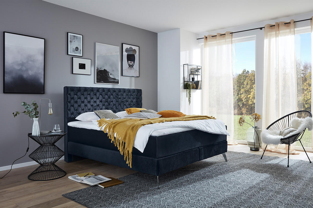 BOXSPRINGBETT SINDAR Blau Webstoff - Blau/Silberfarben, Textil (160/200cm) - KAWOLA