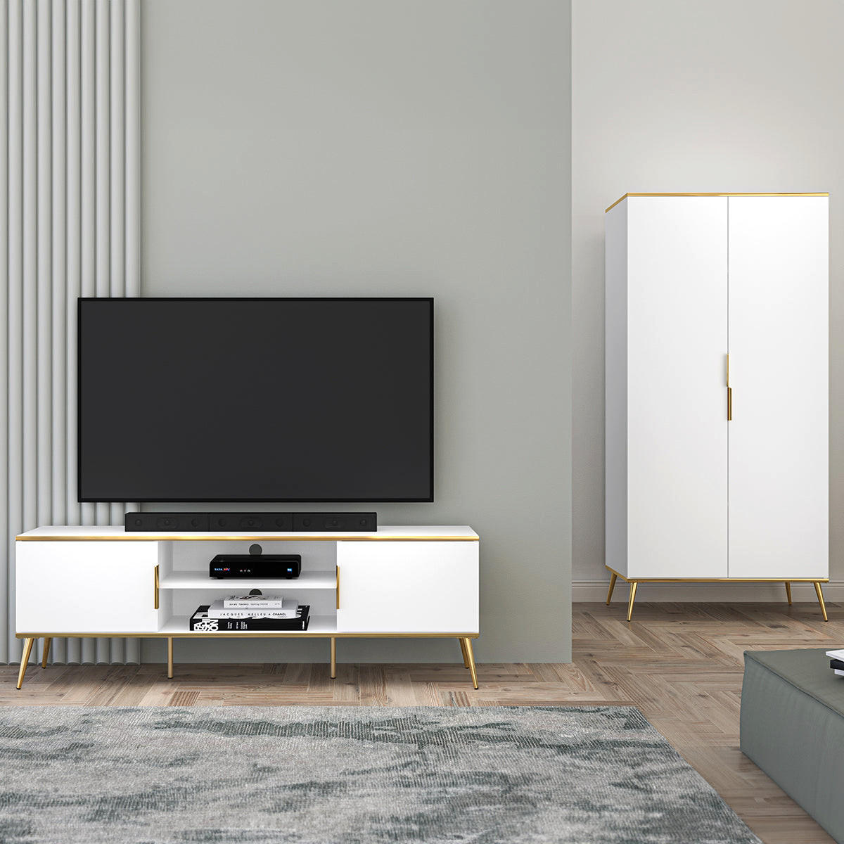 TV-MÖBEL Zora Weiß - Weiß, Holzwerkstoff (160/53/40cm) - Petits-meubles