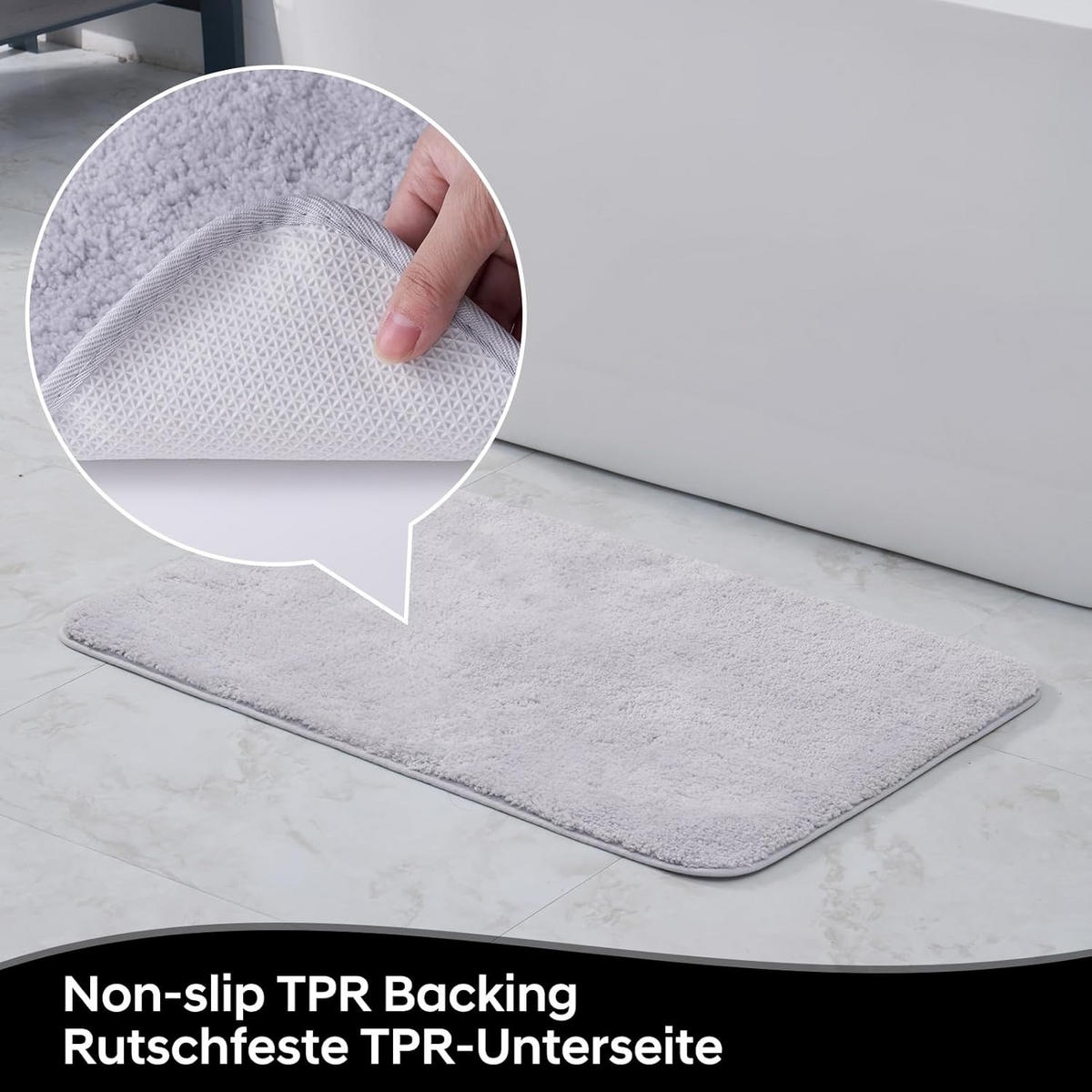 BADEMATTE rutschfest waschbar, weicher Badteppich, saugstark 50x80 cm Grau - Grau, Textil (50/80cm)