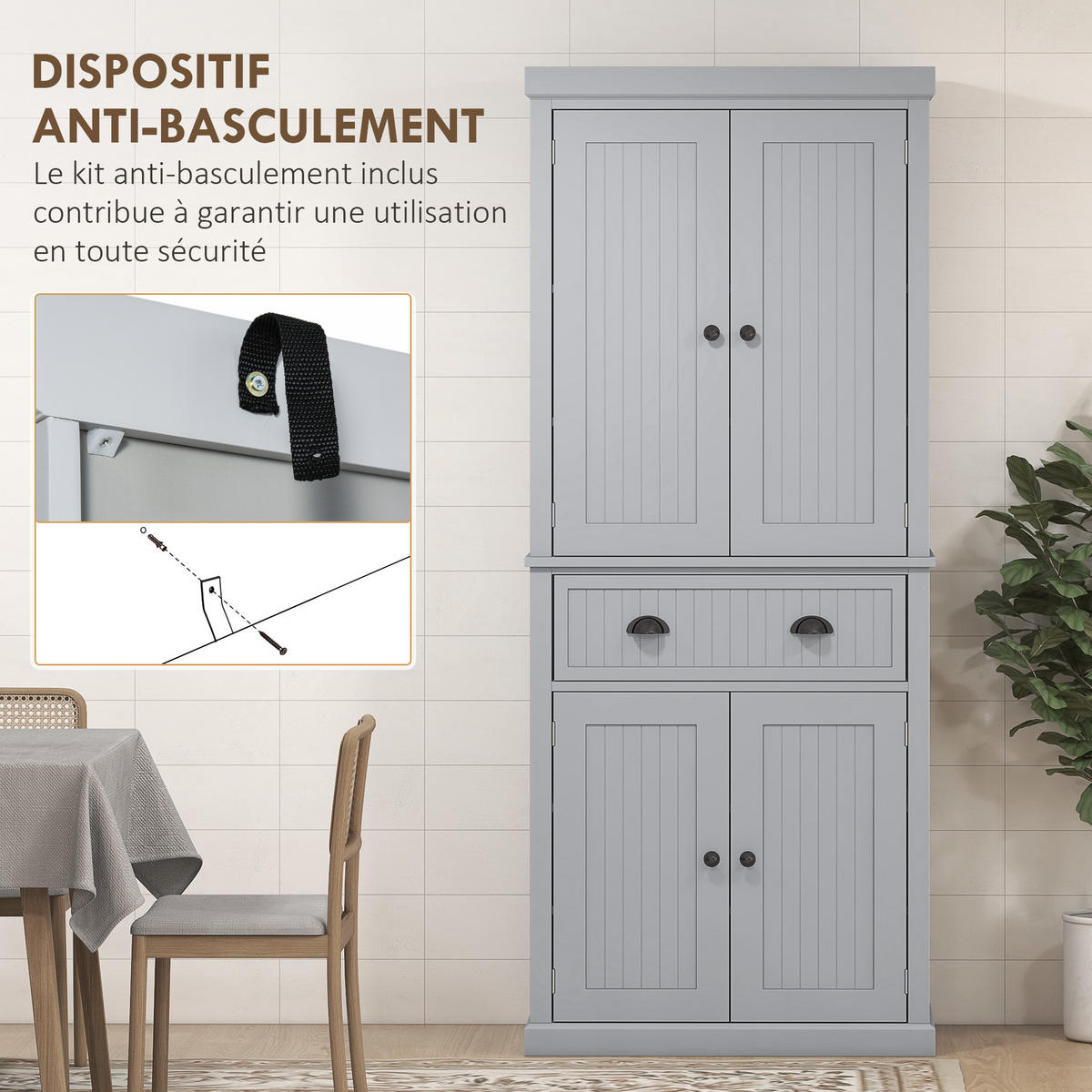 HIGHBOARD DE-11267 4 Türen Grau - Grau, Holzwerkstoff (40.2/183/76.2cm) - ComfortXL