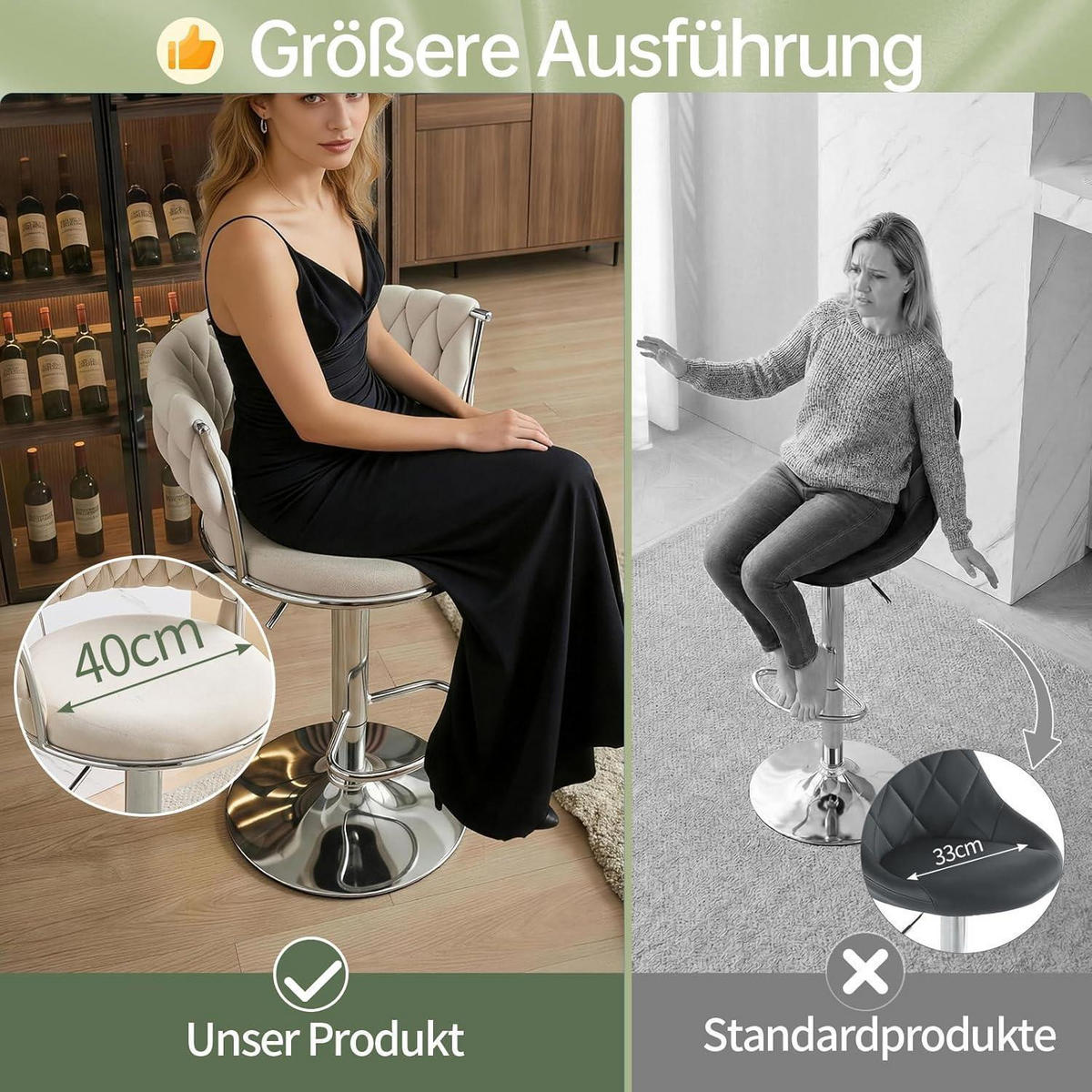 BARHOCKER 2er Set Samt Beigeweiß Höhenverstellbar - Weiß, Textil (48/78/51cm)