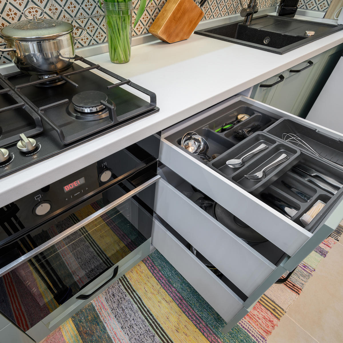 BESTECKKASTEN - Grau, Kunststoff (23.5/6.5/31.5cm) - Relaxdays