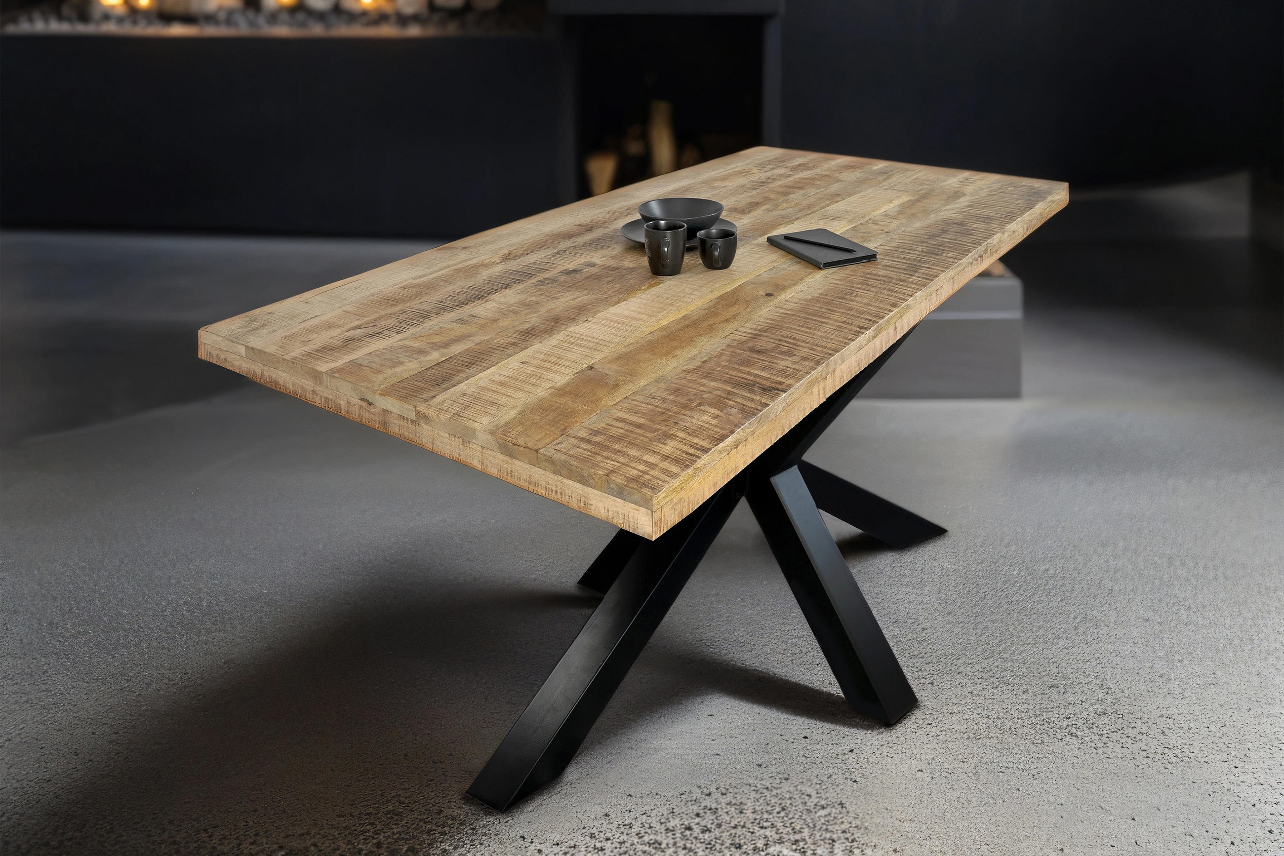 ESSTISCH MANGO RIO - Beige/Schwarz, Holz/Metall (100/260/77cm) - SAM