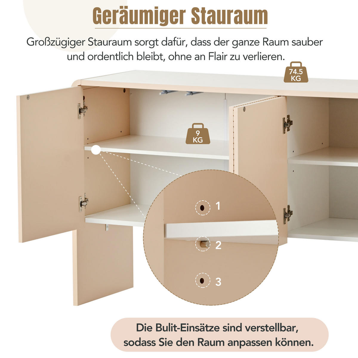 SIDEBOARD Holzoptik mit 3 Türen und viel Stauraum - Eichefarben, Holzwerkstoff (152.5/76.5/40cm) - Urban Meuble