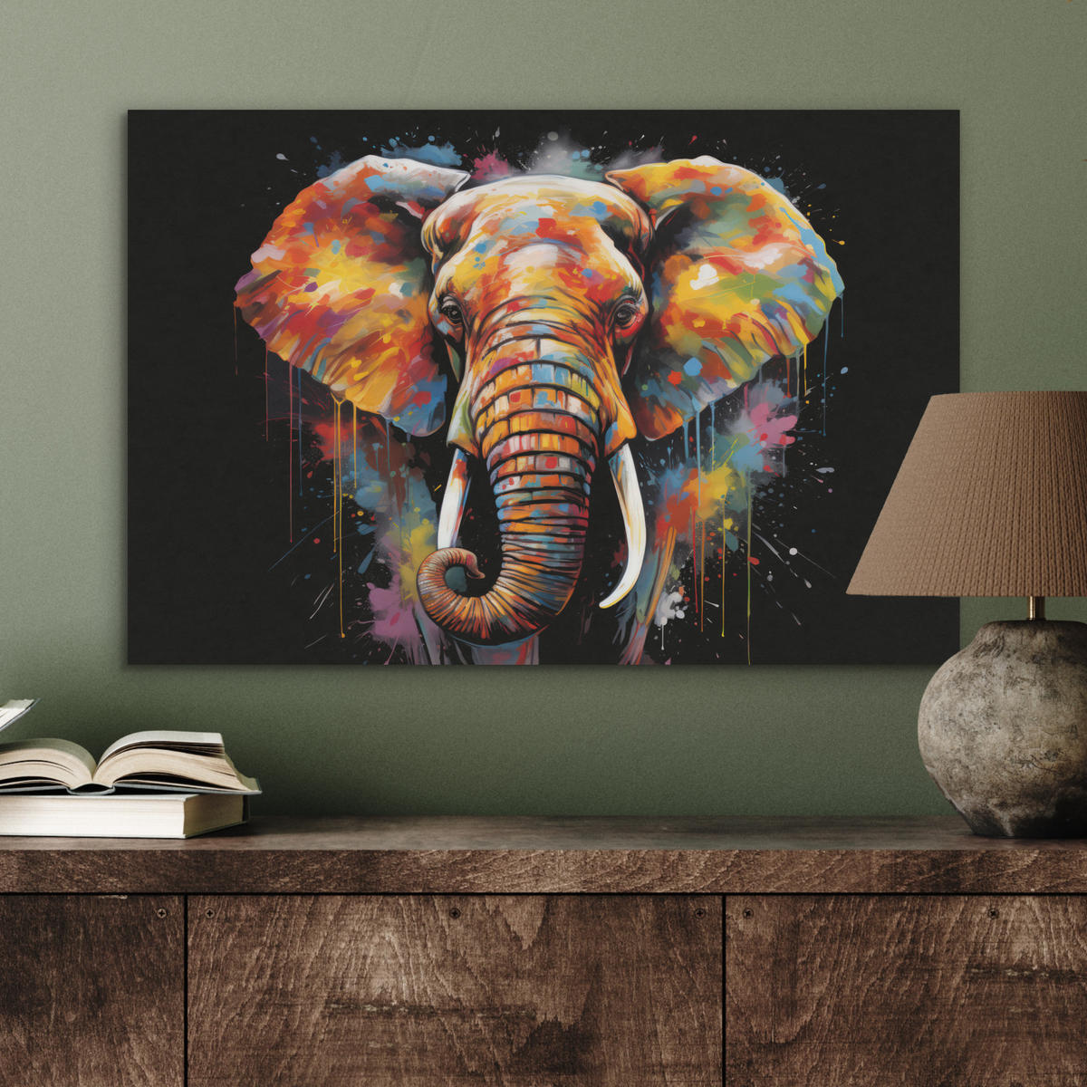 AKUSTIKBILD Elefant - Graffiti - Schwarz - Tiere - Farben Wanddeko 70x50 cm - Schwarz, Kunststoff (70/50/0.9cm) - MuchoWow