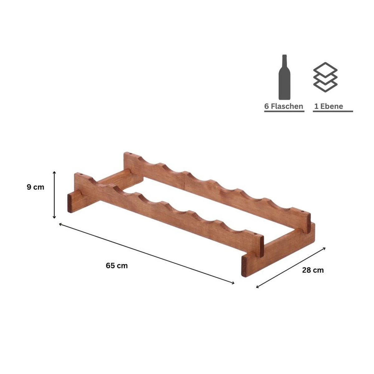 WEINREGAL VINOTECA FLEX PRO HxBxT 9x65x28cm 6 Flaschen auf 1 Ebene Braun geölt - Braun, Holz (65/9/28cm) - PROREGAL