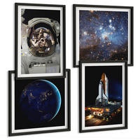 BILDER SET 4er Set - 50x50 cm & 40x60 cm Schwarzer Rahmen - Weltraum Erde Astronaut Rakete - Schwarz, Kunststoff (50/50cm) - TULUP