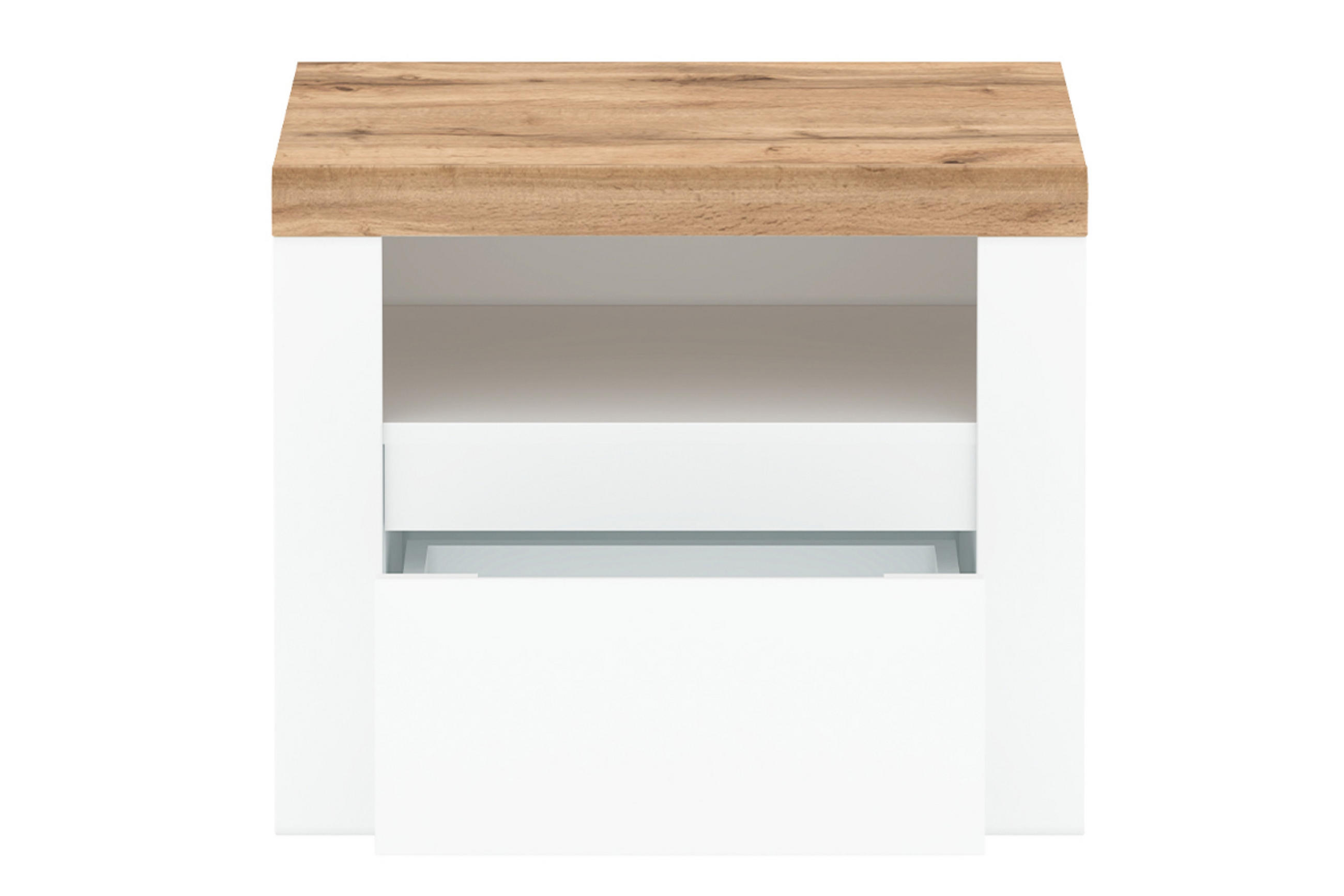 NACHTTISCH DAMINO mit Schublade, weiß - Eiche Wotan/Weiß, Holz (50/51/40cm) - KONSIMO®