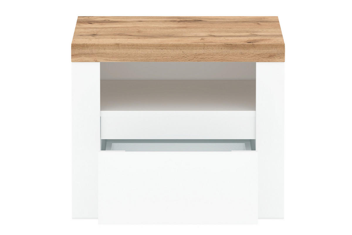 NACHTTISCH DAMINO mit Schublade, weiß - Eiche Wotan/Weiß, Holz (50/51/40cm) - KONSIMO®